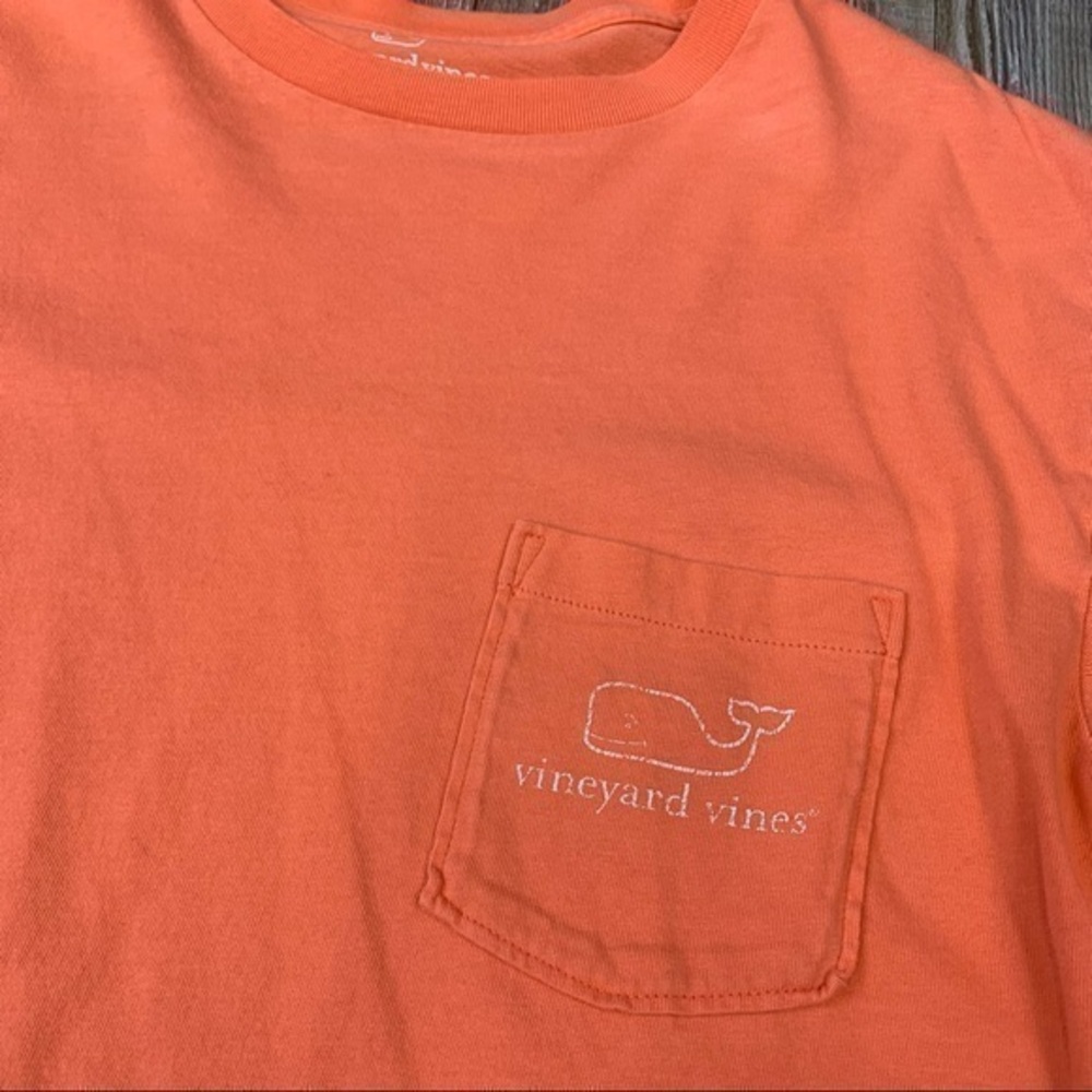 Vineyard Vines Orange White Logo Graphic Long Sleeve Pocket Tee Size Medium
